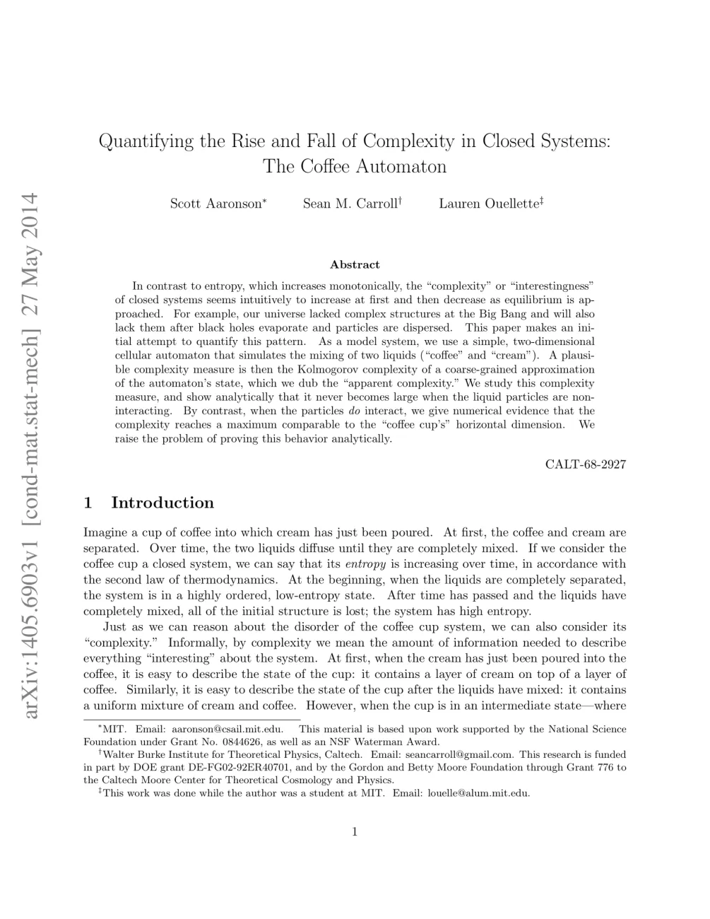 Image 96: Quantifying the Rise and Fall of Complexity in Closed Systems: The Coffee Automaton